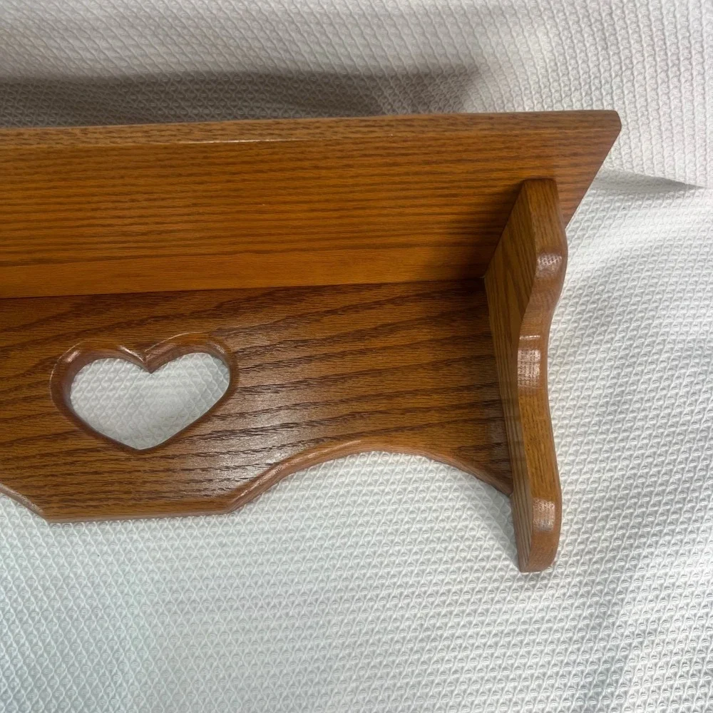 Vintage Solid Oak Wood Heart Cutout Wall Shelf Rustic Country Farmhouse 21 Inch